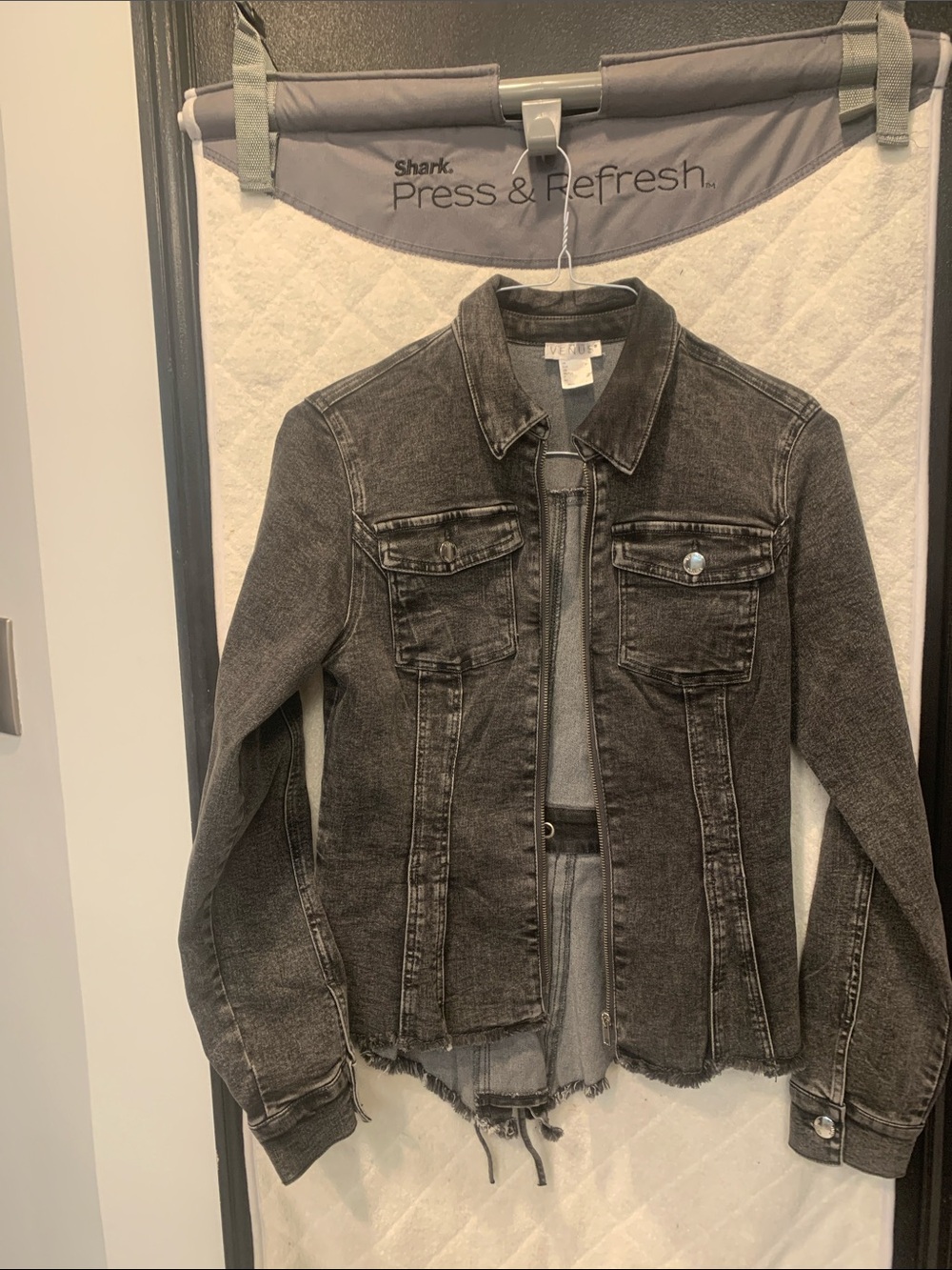 NWOT Venus Distressed Black Washed Denim Jacket /top